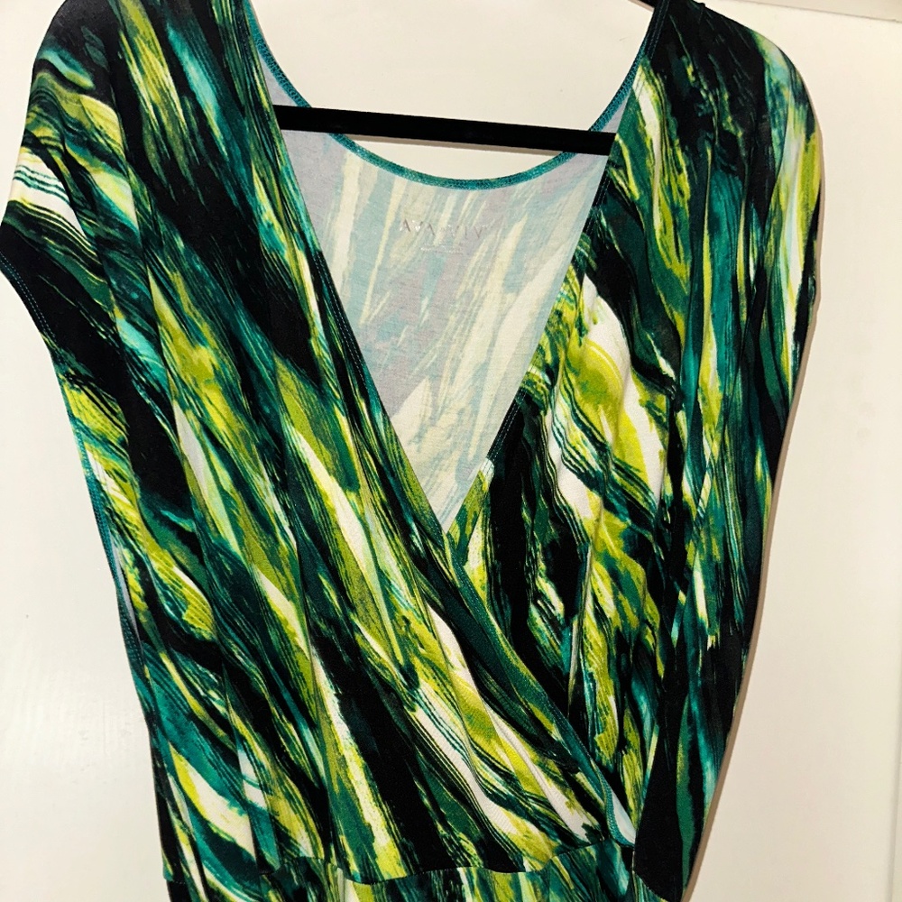 Dress, faux wrap, shades of green